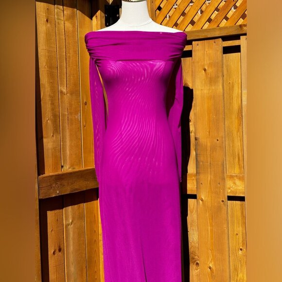 🆕 BRONX & BANCO 🧿 NWOT Monica Off-Shoulder Gown, Fuschia - Sz L - US 8 - Picture 3 of 16
